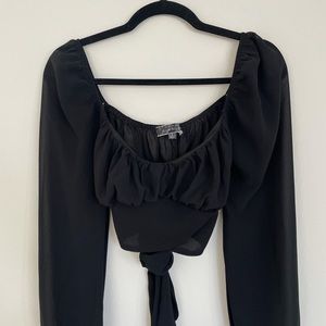 Long Sleeve Back Tie Crop Top